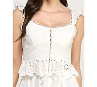 Seni & Cade Juniors' Button Up Eyelet Top Midi Skirt, 2-Piece Set