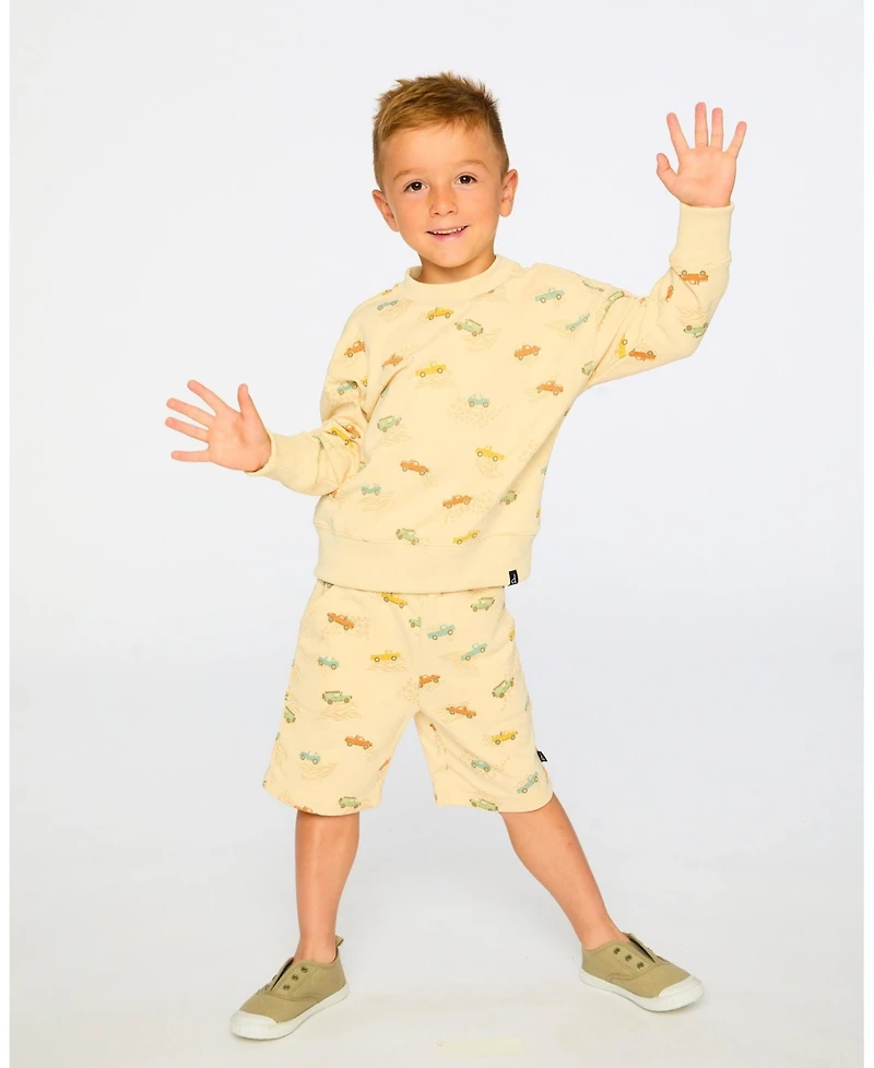 Draft - Deux par Baby Boys French Terry Sweatshirt Beige Jeep Print