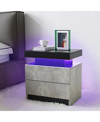 Rainsken Led Nightstand with 2 Drawers, Bedside Table Cabinet with Adjustable Color Lighting, Modern End Side Table for Bedroom