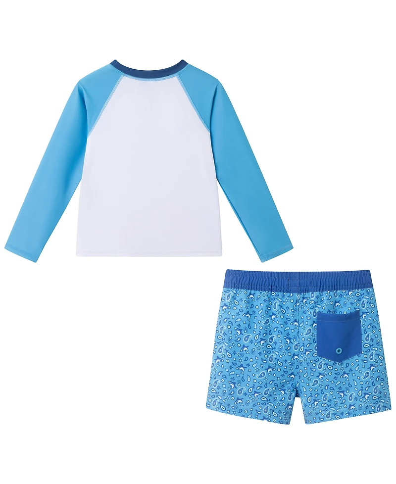 Andy & Evan Boys' 2T-5 Crewneck Rash Guard and Printed Shorts, 2-Piece Set