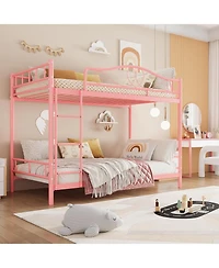 gaomon Twin Over Twin Bunk Bed with Ladder & Full Guardrails, Heavy-Duty Metal Frame, 400 lb Capacity, Space-Saving, Noise-Free, Pink