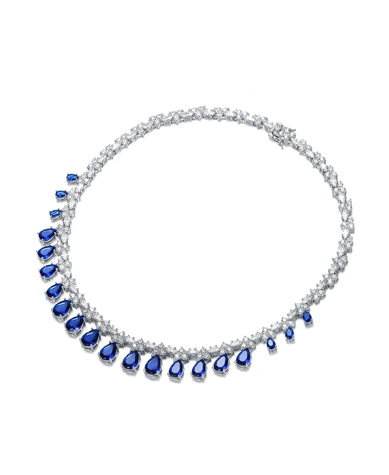 Cubic Zirconia Sterling Silver White Gold Plated Evening Necklace