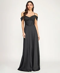 City Studios Juniors' Off-The-Shoulder Lace Up Back Gown