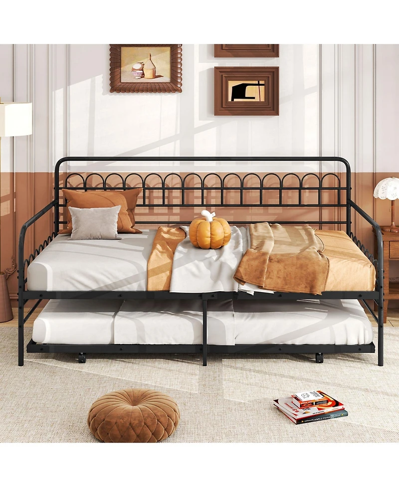 Draft - Slickblue Twin Metal Daybed with Curved Backrest and Armrests