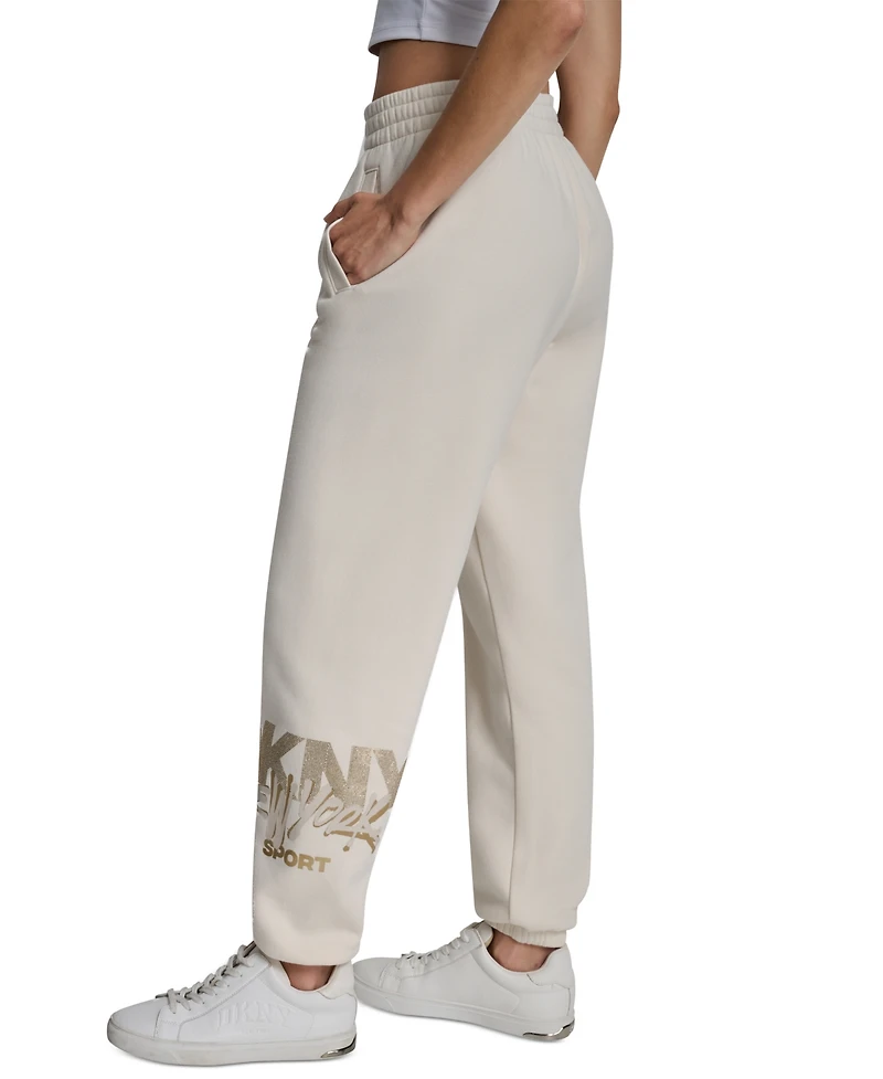 Dkny Women's Graffiti Rhinestone Logo High-Rise Relaxed-Fit Joggers