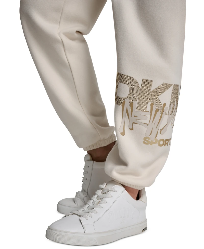 Dkny Women's Graffiti Rhinestone Logo High-Rise Relaxed-Fit Joggers