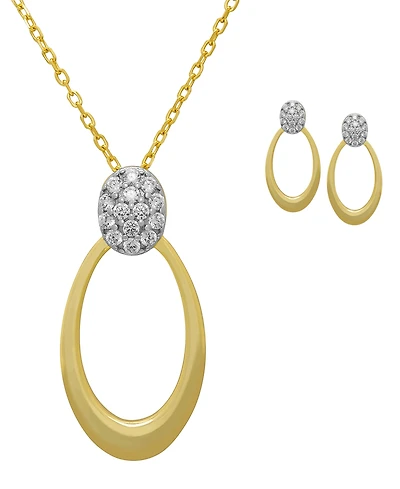 Macy's 2-Piece Lab-Grown White Sapphire (0.84 ct. t.w.) Oval Door Knocker Necklace and Earrings Set in 14k Gold in Sterling Silver