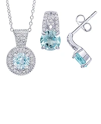 Macy's 2-PIece Lab-Grown Aquamarine (1.50 ct. t.w.) & Lab-Grown White Sapphire (0.15 ct. t.w.) Halo Necklace and Earrings Set in Sterling Silver