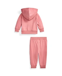 Polo Ralph Lauren Baby Girls' Eyelet-Trim Long-Sleeve Hoodie and Jogger Pants, 2-Piece Set