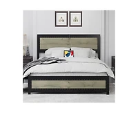 gaomon Queen Size Bed Frame, Industrial Wooden Platform Bed Frame with Rivet Headboard