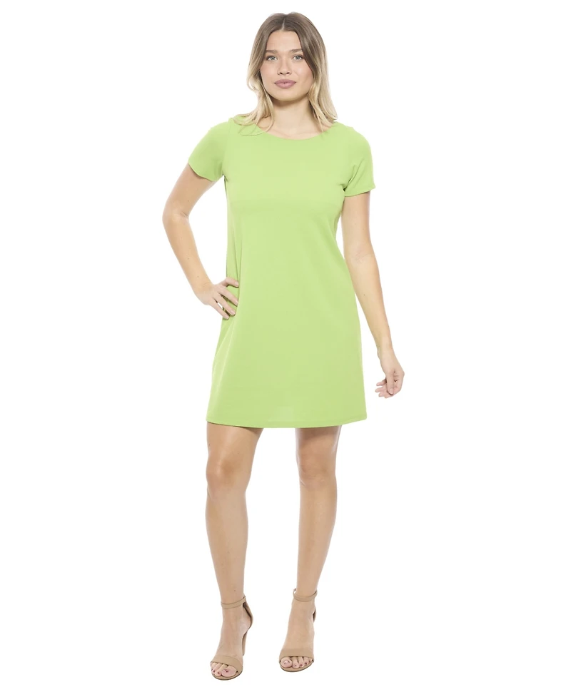 24seven Comfort Apparel Women's Solid Short Sleeve Round Neck Mini Shift Dress
