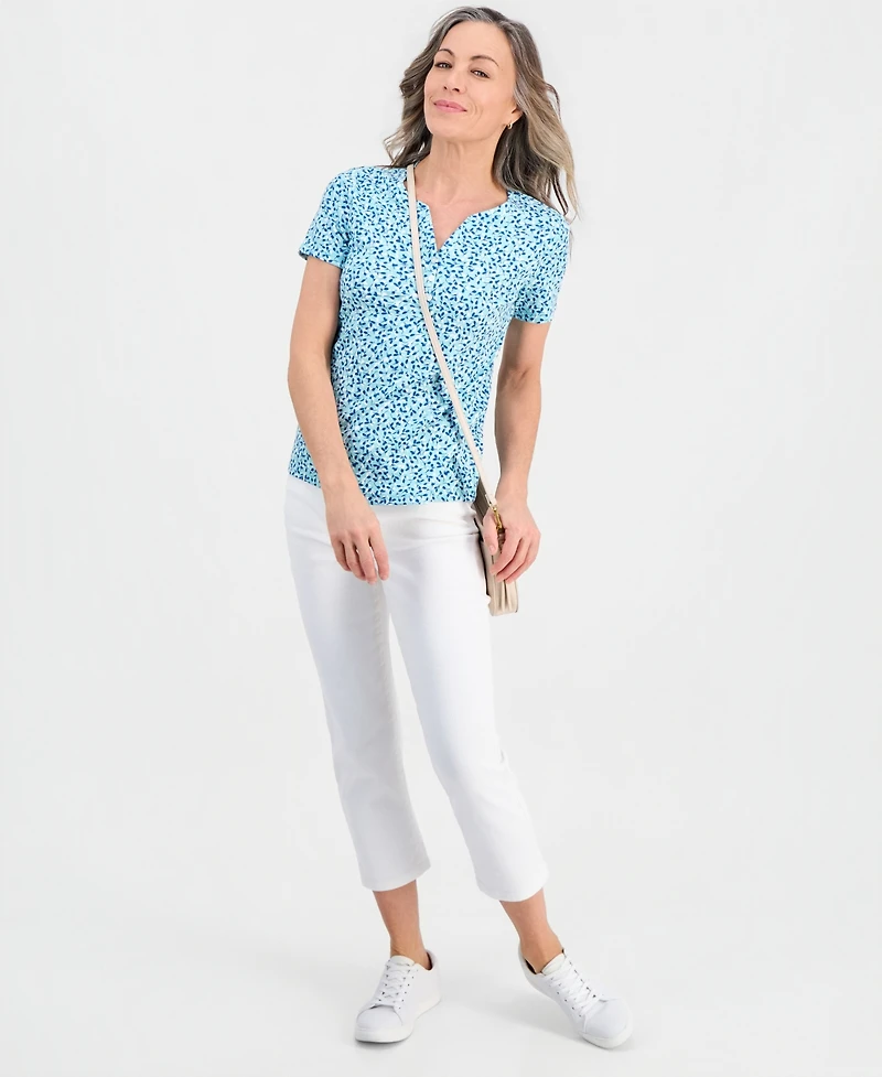 Style & Co Petite Scattered Buds Henley Short-Sleeve T-Shirt, Macy's Exclusive