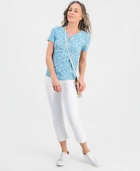 Style & Co Petite Scattered Buds Henley Short-Sleeve T-Shirt, Macy's Exclusive