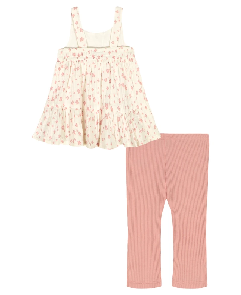 Calvin Klein Girls' 4-6X Floral Gauze Tunic and Capri Leggings, 2-Piece Set