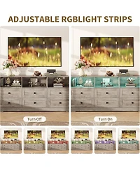 Gaomon 63" Bedroom Dresser with Led Lights & Charging Station Wood Chest of Drawers