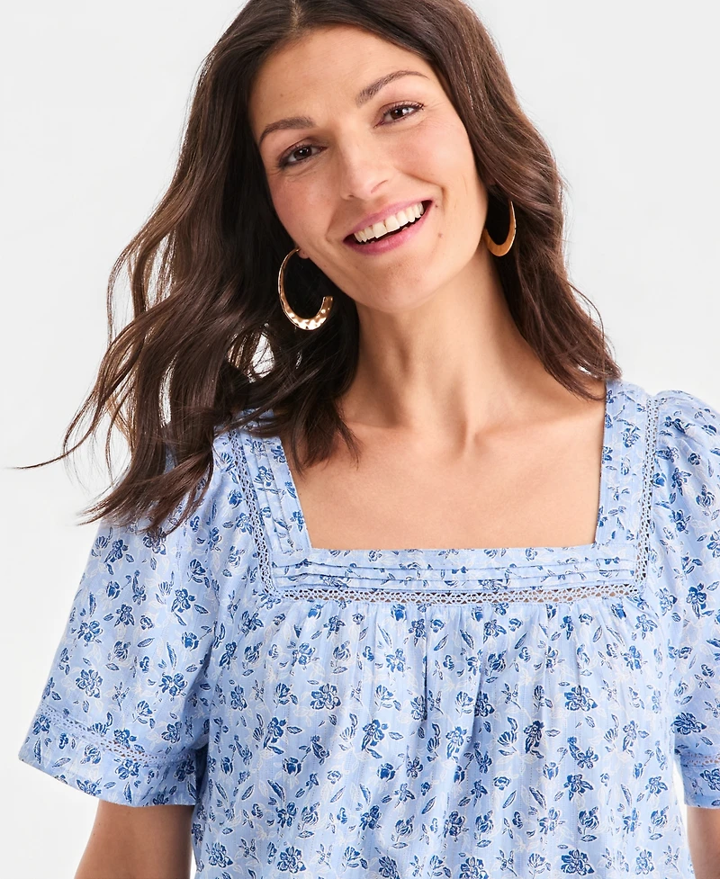 Style & Co Women's Printed Square-Neck Midi Dress, Macy's Exclusive