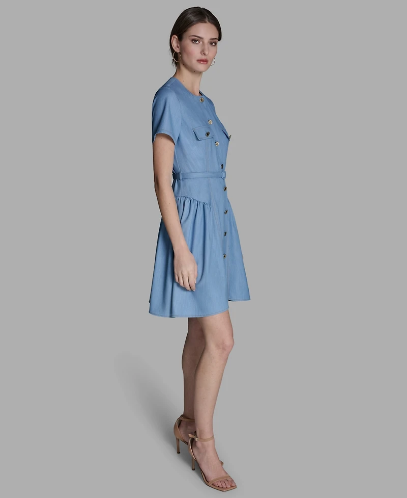 Bcbg Women's Collared Neck Mini Denim Dress
