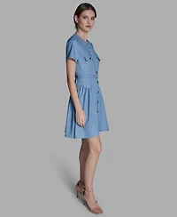 Bcbg Women's Collared Neck Mini Denim Dress