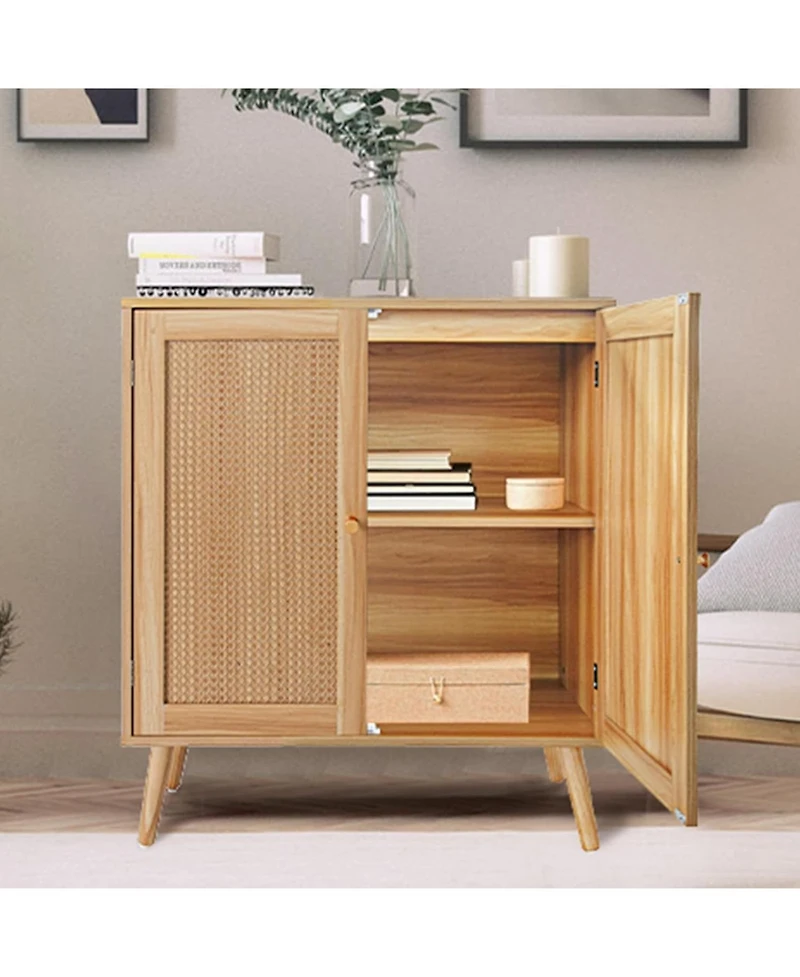 gaomon Rattan Buffet Cabinet with Storage, Farmhouse Sideboard with Adjustable Shelves & Solid Wood Feet, Boha Kitchen Sideboard
