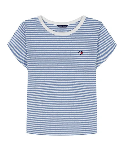 Tommy Hilfiger Girls' 7-16 Stripe Pointelle Rib Short-Sleeve Top