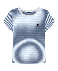 Tommy Hilfiger Girls' 7-16 Stripe Pointelle Rib Short-Sleeve Top