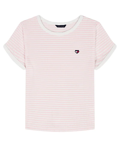 Tommy Hilfiger Girls' 7-16 Stripe Pointelle Rib Short-Sleeve Top