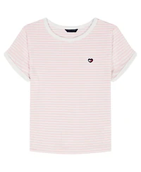 Tommy Hilfiger Girls' 7-16 Stripe Pointelle Rib Short-Sleeve Top