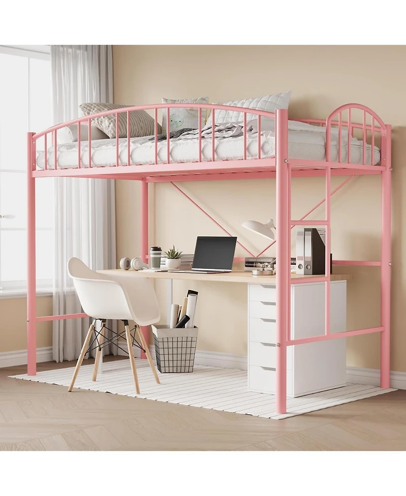gaomon Twin Metal Loft Bed with Arched Guardrails & Ladder, Space-Saving Frame