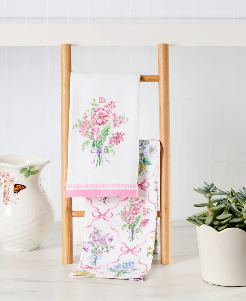 Lenox Elegant Bouquet Ribbon 2-Pack Kitchen Towels, 18" x 28"