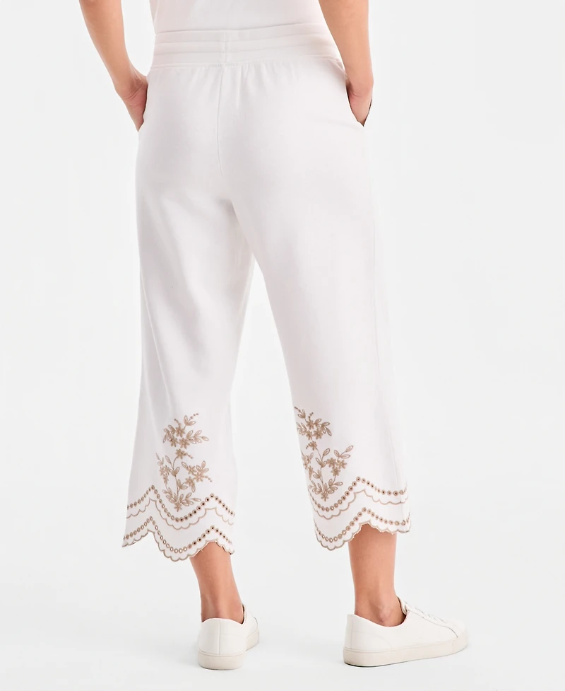 Style & Co Petite Trim Eyelet Wide-Leg Knit Pants, Macy's Exclusive