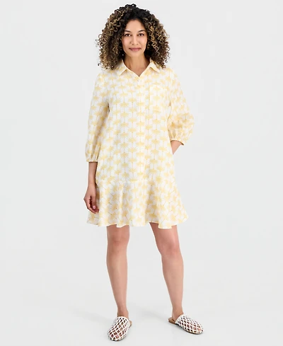 Charter Club Petite Linen Charleston Toile Flounce Dress, Macy's Exclusive