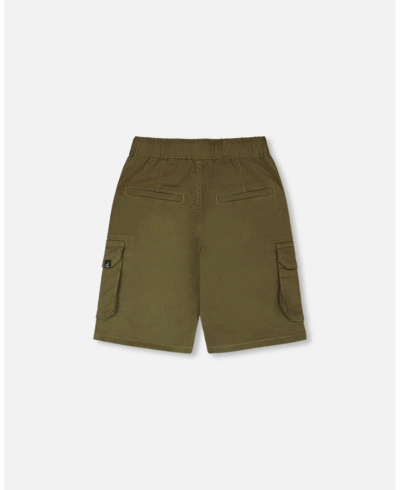 Deux par Deux Big Boys Stretch Twill Bermuda with Cargo Pockets Dark Khaki Green