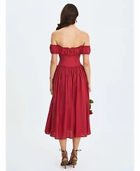 Miss Circle Women's Xavy Crimson Off-Shoulder Corset Midi Dress