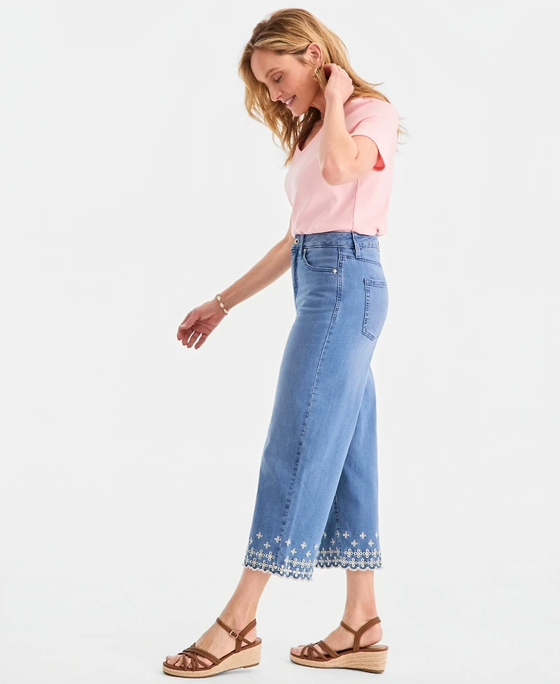 Style & Co Petite High-Rise Embroidered Scallop Cropped Jeans, Macy's Exclusive