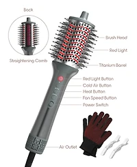 Tzumi Red Light 5-in-1 Dryer Brush and Heat Comb