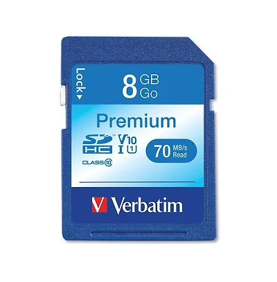 Verbatim 96318 8GB Uhs-1 V10 U1 Class 10 Premium Sdhc Memory Card Up to 70MB/s Read Speed