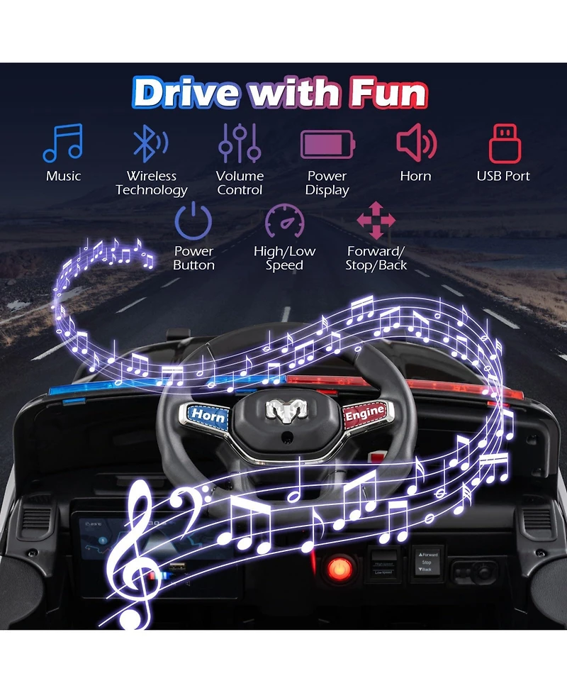 Mecale 12V Kids Ride On Car Licensed Ram 3500 Electric Vehicle with Remote Control-Black