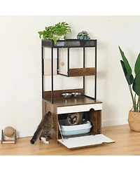 Cozito Cat Litter Box Enclosure Cabinet with Cat Tree Tower, Feeding Station, and Scratching Pads