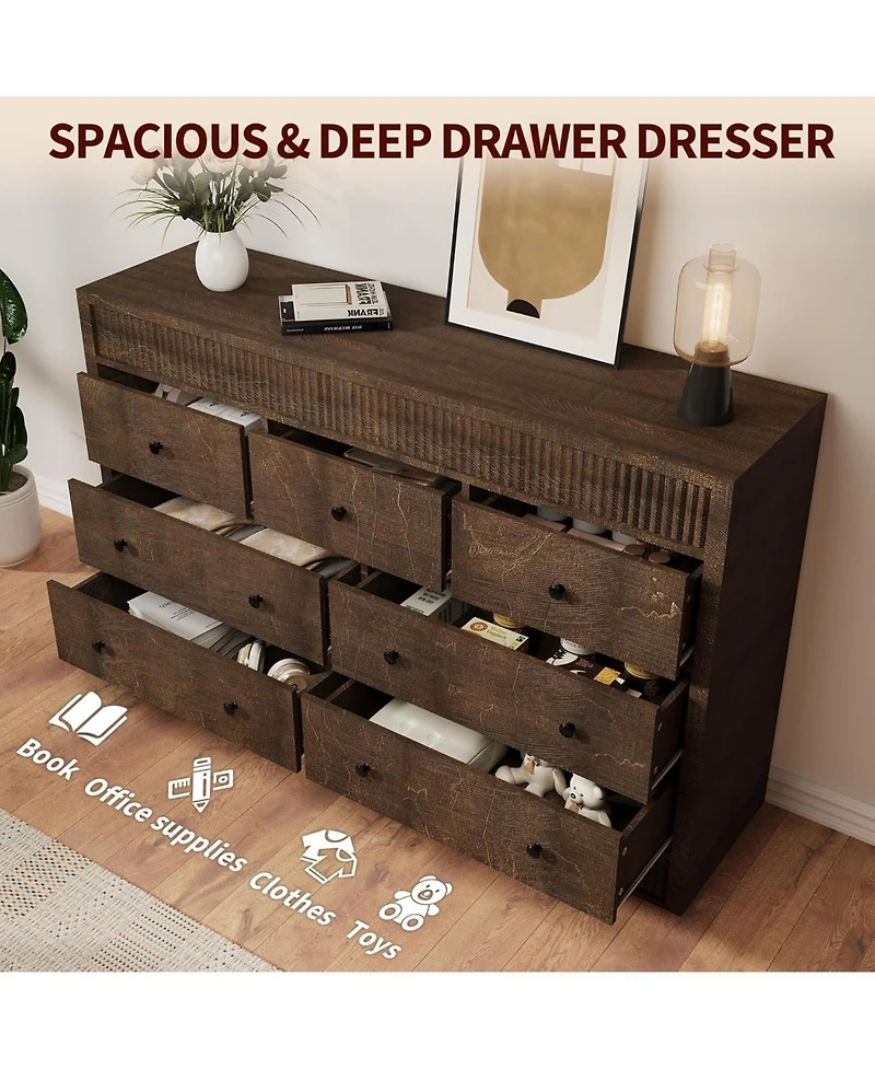 gaomon 54" Wide Wooden 7 Drawer Fluted Dresser