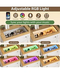 Gaomon White Drawer Dresser with Led Light 4 Drawer Nightstand Cabinet with Night Light, Visible Glass Table Top for Bedroom, Living Room,