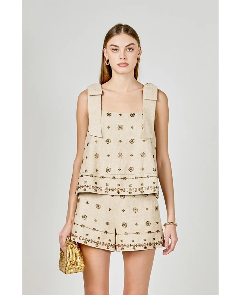 endless rose Women's Bow Sleeveless Beaded Top