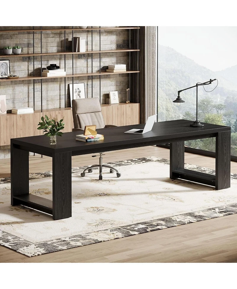 Tribesigns 2 Person Desk, 86.6 Inches Extra Long Double Computer Writing Table, All Wood Large Desks Workstation for Home Office, Natural Oak