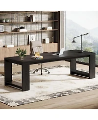 Tribesigns 2 Person Desk, 86.6 Inches Extra Long Double Computer Writing Table, All Wood Large Desks Workstation for Home Office, Natural Oak