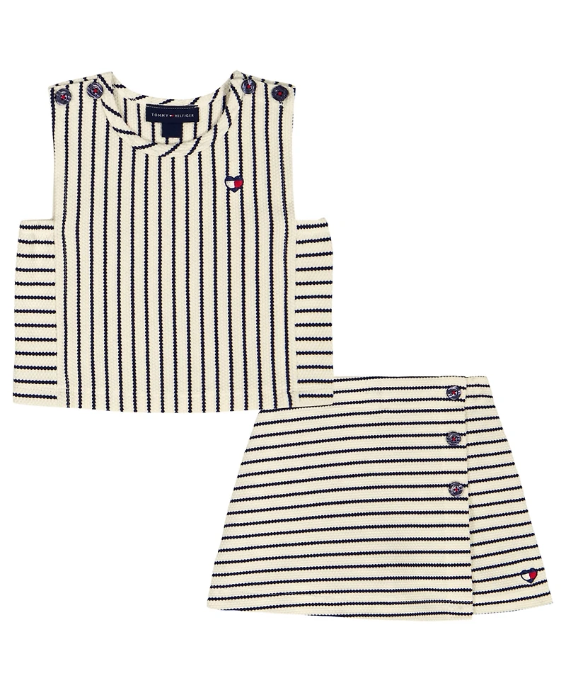 Tommy Hilfiger Baby Girls' Popcorn Pique Striped Top and Wrap Skort, 2-Piece Set