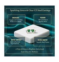 Genevive Sparkling 14K Gold Plated Green & Clear Cz Stud Earrings