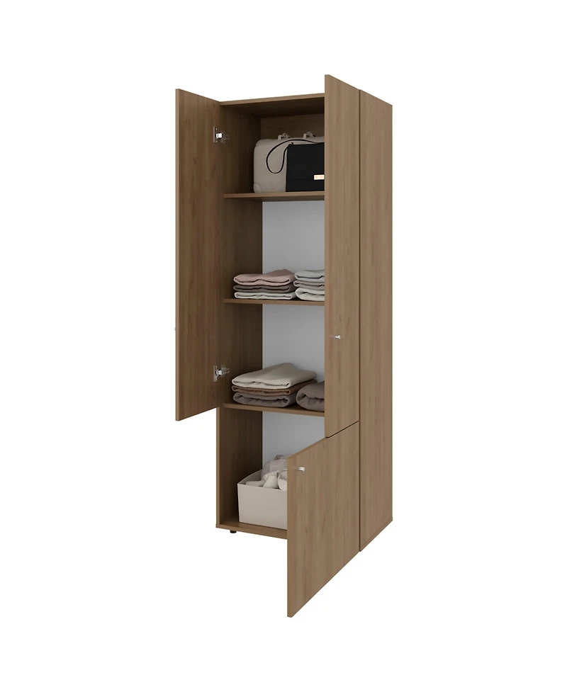 Fm Furniture Tolleson 3-Door Tall Wardrobe Cabinet with 4 Shelves – Freestanding Storage Armoire for Bedroom or Entryway