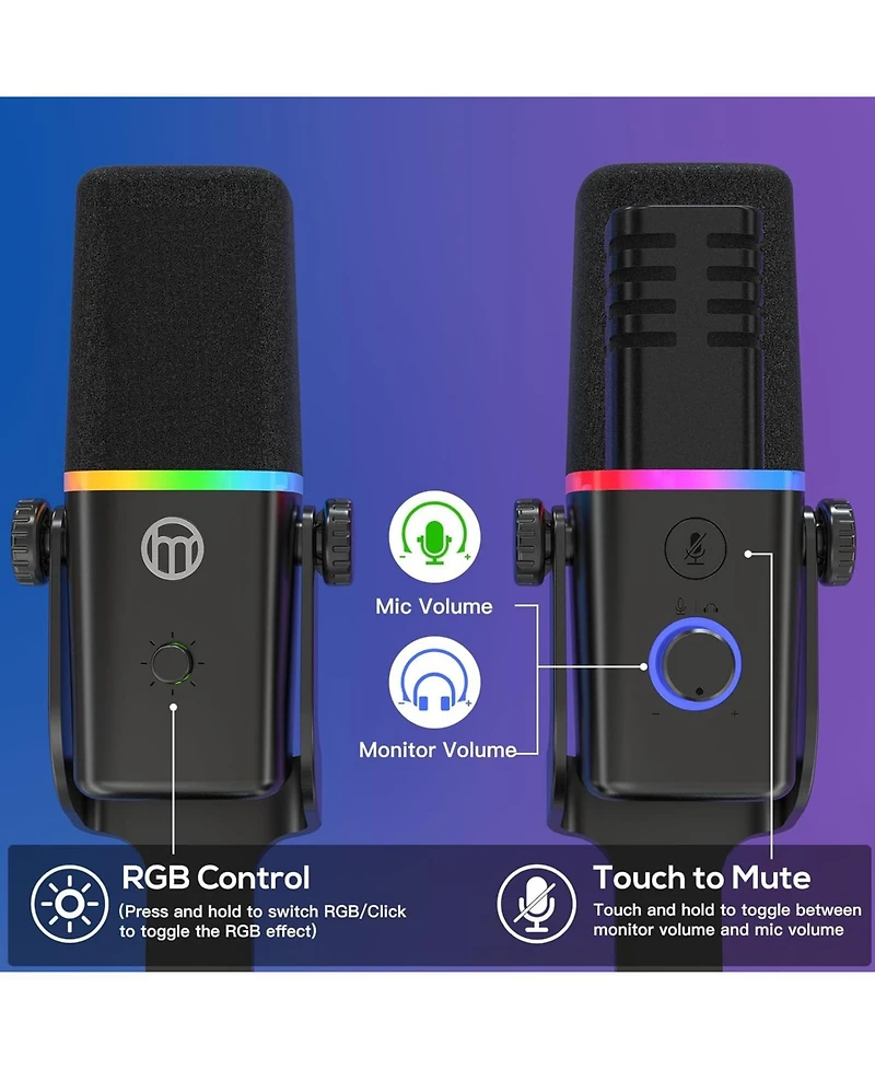Ipason Xlr/Usb Dynamic Mic w/ Rgb, Mute, Gain & Desk Stand All-in-One for Gaming, Podcast, YouTube & Streaming