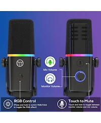 Ipason Xlr/Usb Dynamic Mic w/ Rgb, Mute, Gain & Desk Stand All-in-One for Gaming, Podcast, YouTube & Streaming