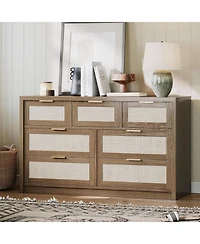 gaomon 53" Dresser for Bedroom 7 Drawer Boho Chest of Drawers, Large Storage Cabinet for Clothes, Tv Stand for Living Room, Wood Accent Furniture