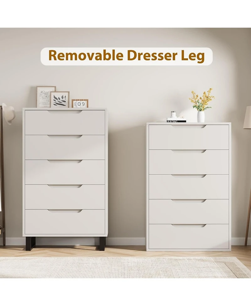 gaomon 5 Dresser for Bedroom, 50.5" Tall Dresser, Freestanding Horizontal Drawer with Storage, Wooden Closet Chest Storage Living Room